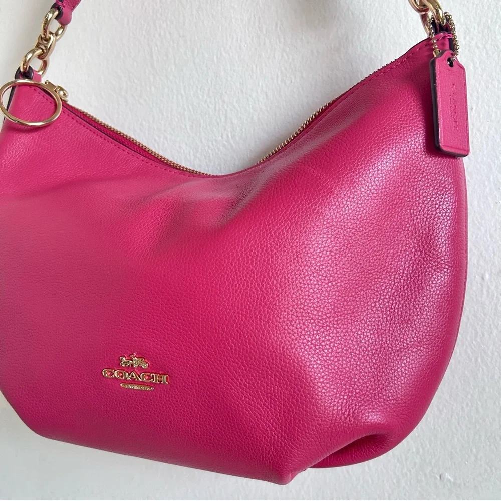 Coach pebbled pink hobo 2way crossbody shoulder leather bag with removal strap - Picture 5 of 17
